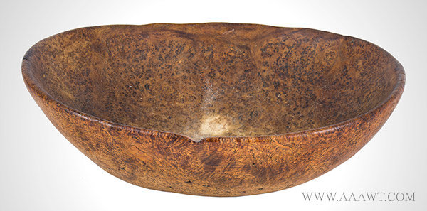 Burl Bowl, Oval, Footed, Inset Handles Carved, Dry Patina, Good Color, Ash
New England, 18th Century, entire view